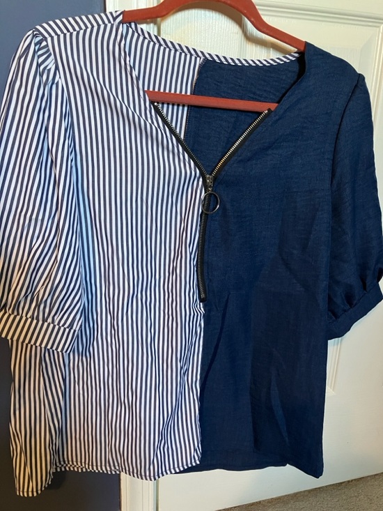 SHEIN Tops - Shein Nautical Navy Half Zipper Blouse L